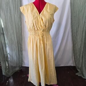 Talbots Yellow Cotton Summer Dress Sleeveless V-Neck Elastic Waist Size 16P
